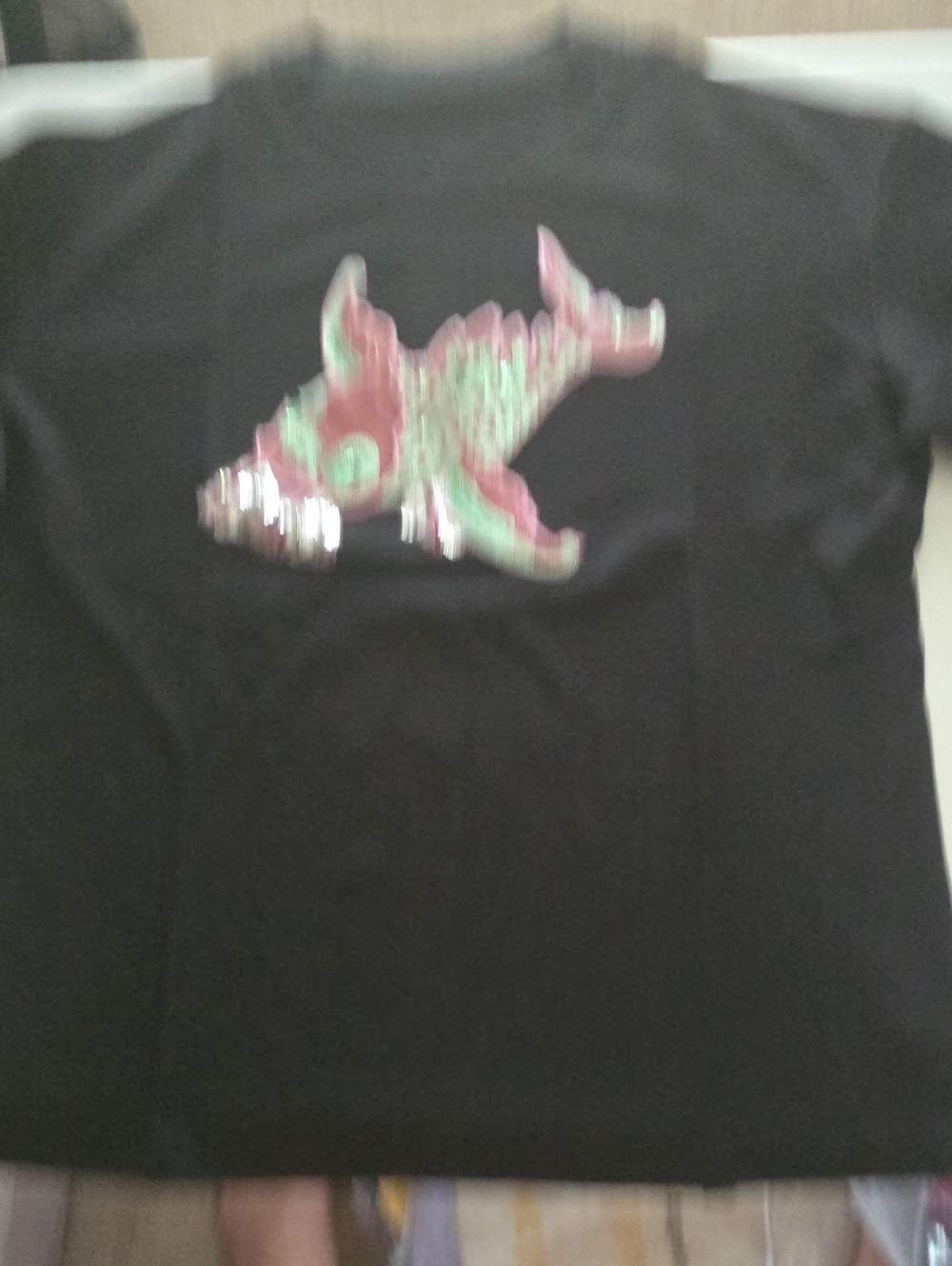 Sequin Shark Short Sleeve Tee in Black with Pink & Mint Accents